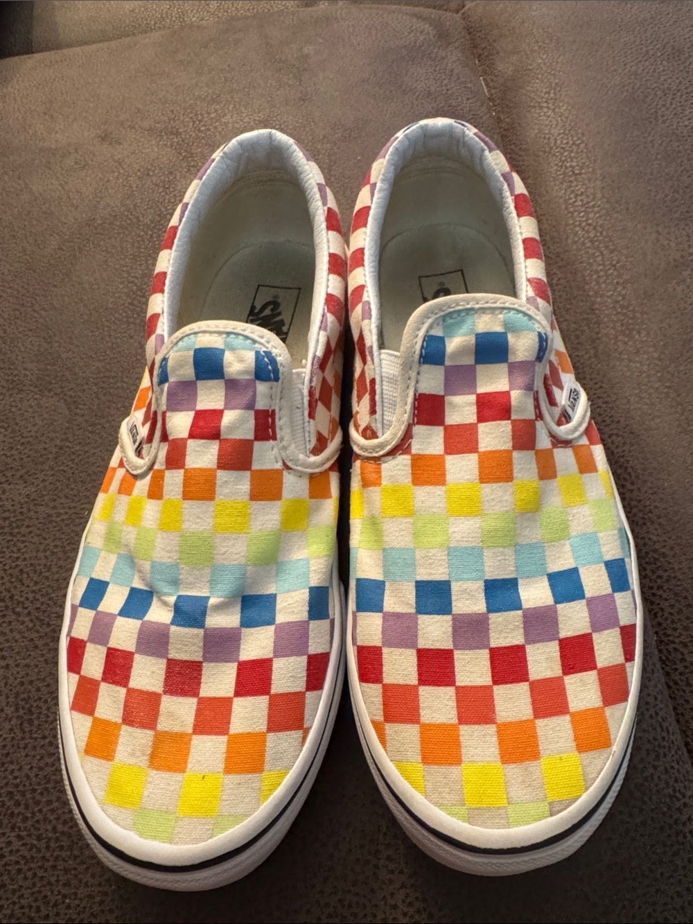 Vans Classic Slip-On Rainbow Checkerboard Shoes - Women’s size 6.